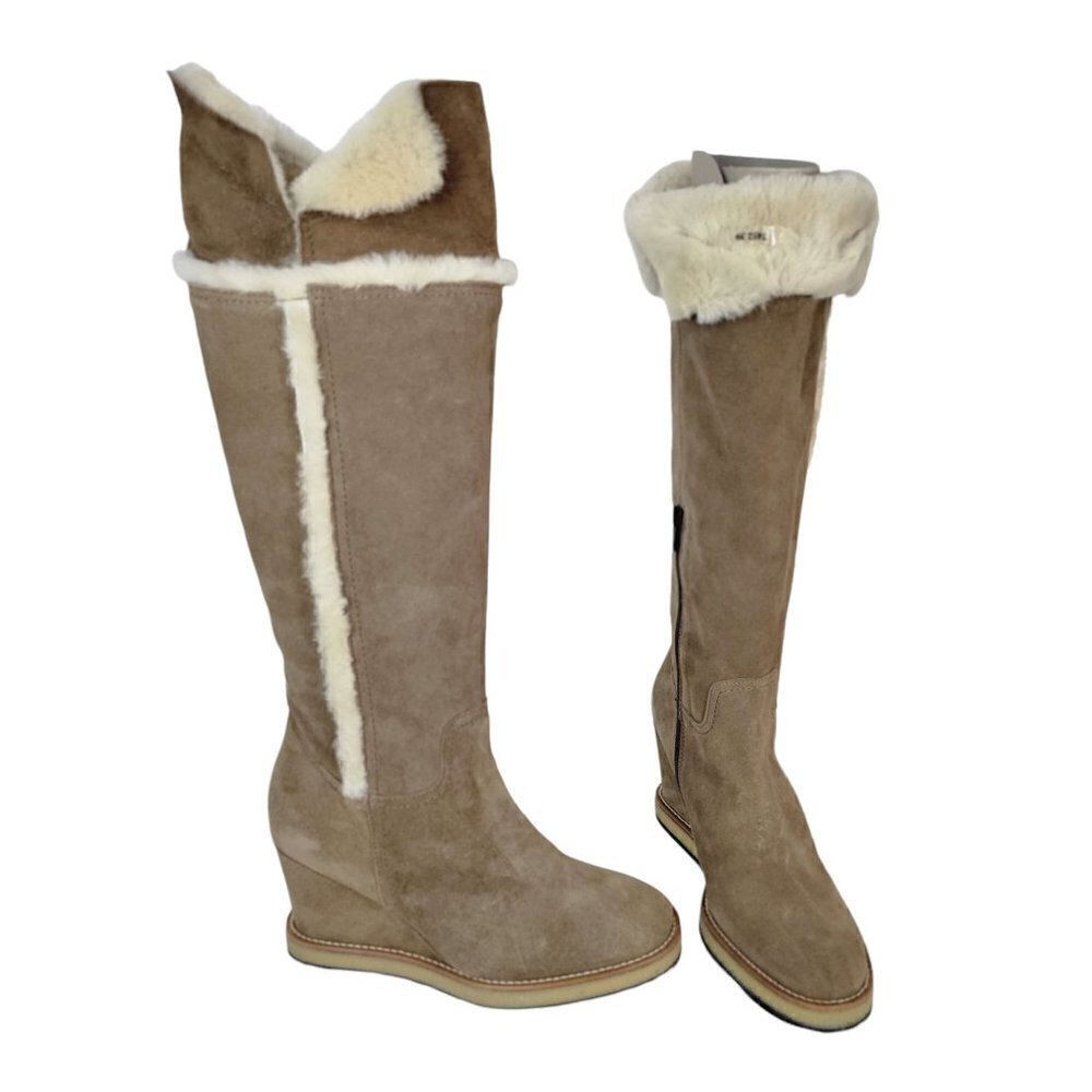 Gorgeous Leather Suede Sherpa Cuff Tall Boots Taupe Women Size| EU 39 - Picture 2 of 16